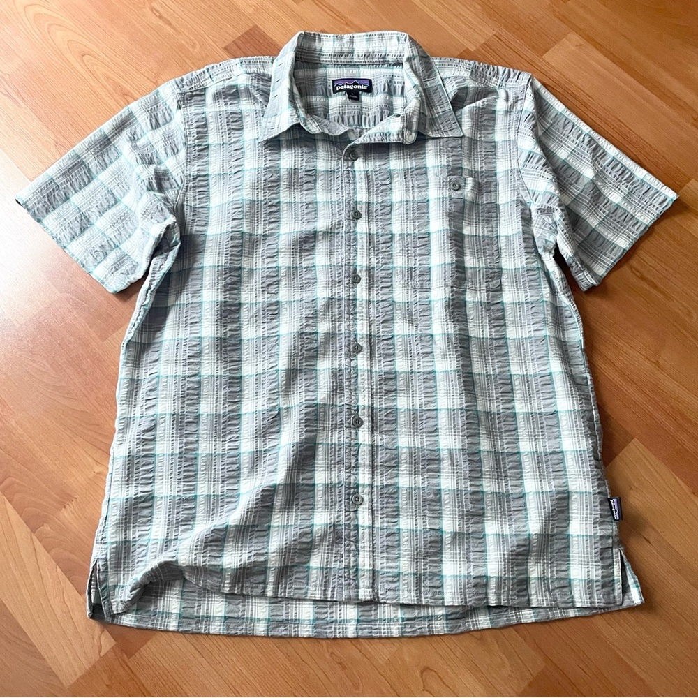 Patagonia Grey Plaid Seersucker Button Down